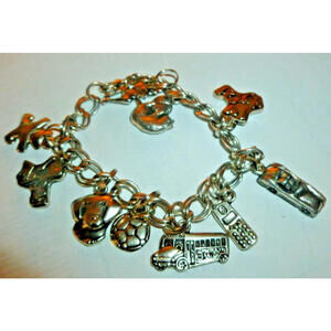 Cat Lovers Charm Bracelet‎ I Love My Cat Dog Car Phone Bus Teddy Chain 7"